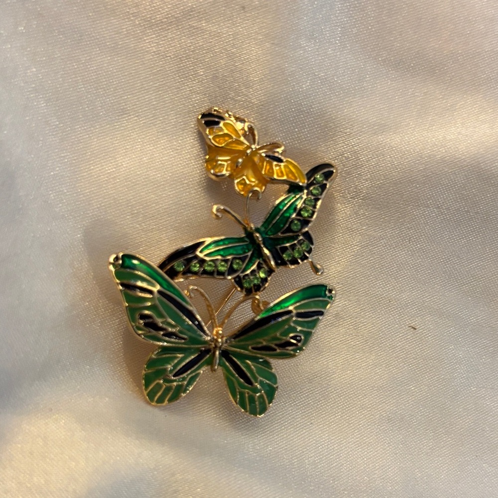 Enamel Green and Gold Butterfly Brooch